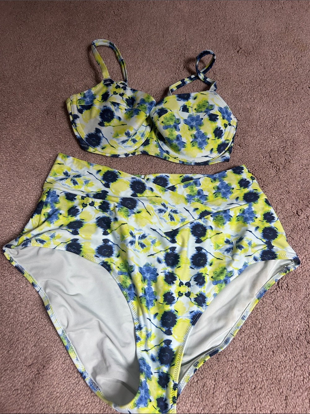 aerie Yellow and Blue Floral High-Waist Kids Bikini Set